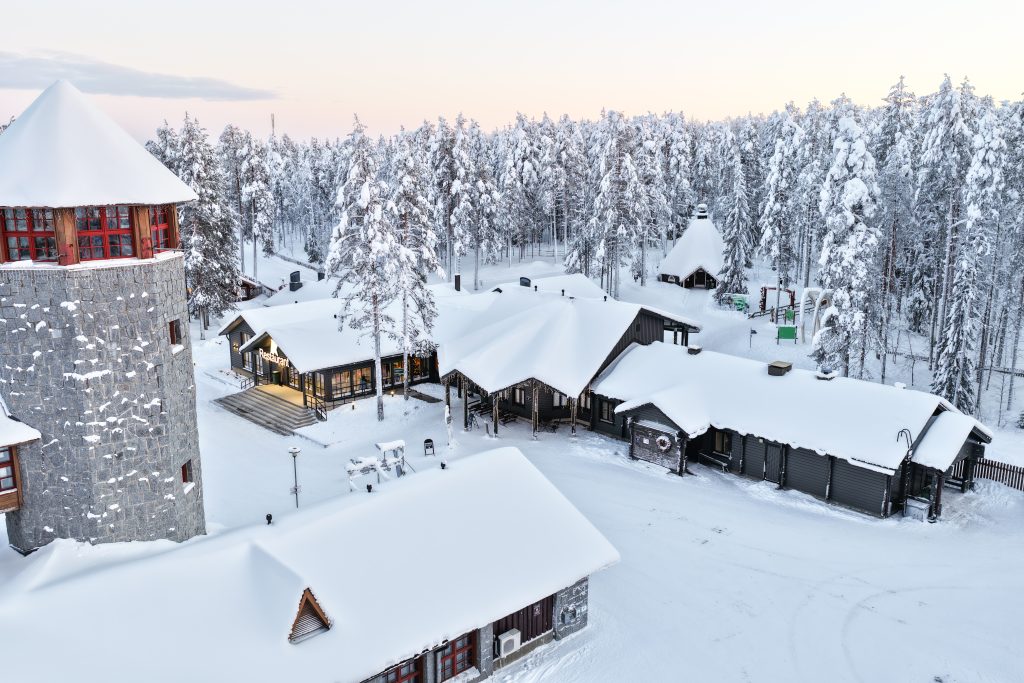 Snow-covered riverside in Rovaniemi, Finnish Lapland